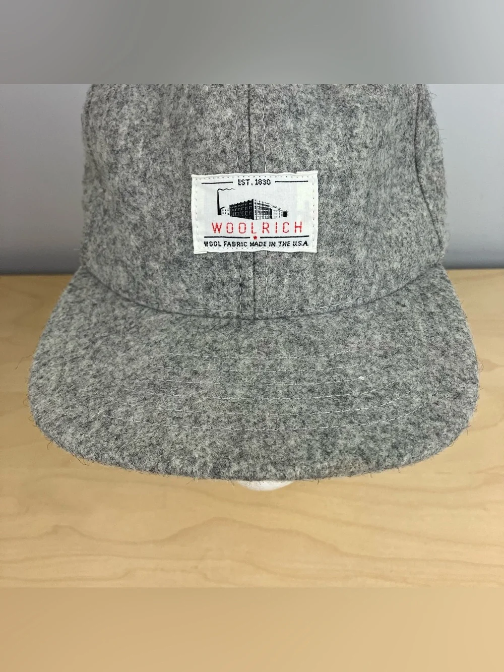 Vintage Woolrich Wool Blend Strapback Hat Gray Patch Logo Made in USA. In good c